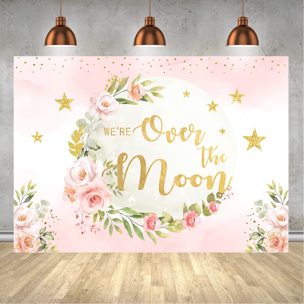 Buy Lofaris 7x5ft Baby Shower Backdrop Over The Moon Golden Stars Pink