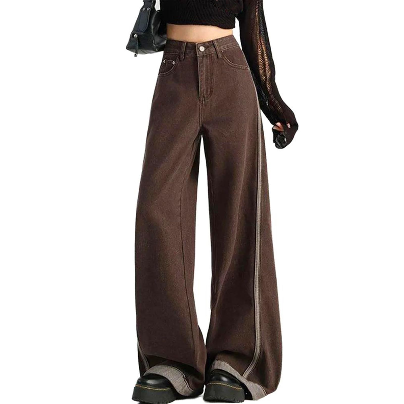 Pantalones Vaqueros para Mujer Rectos Casuales Tiro Alto Vintage Pierna Ancha Coreano Jeans para Mujeres