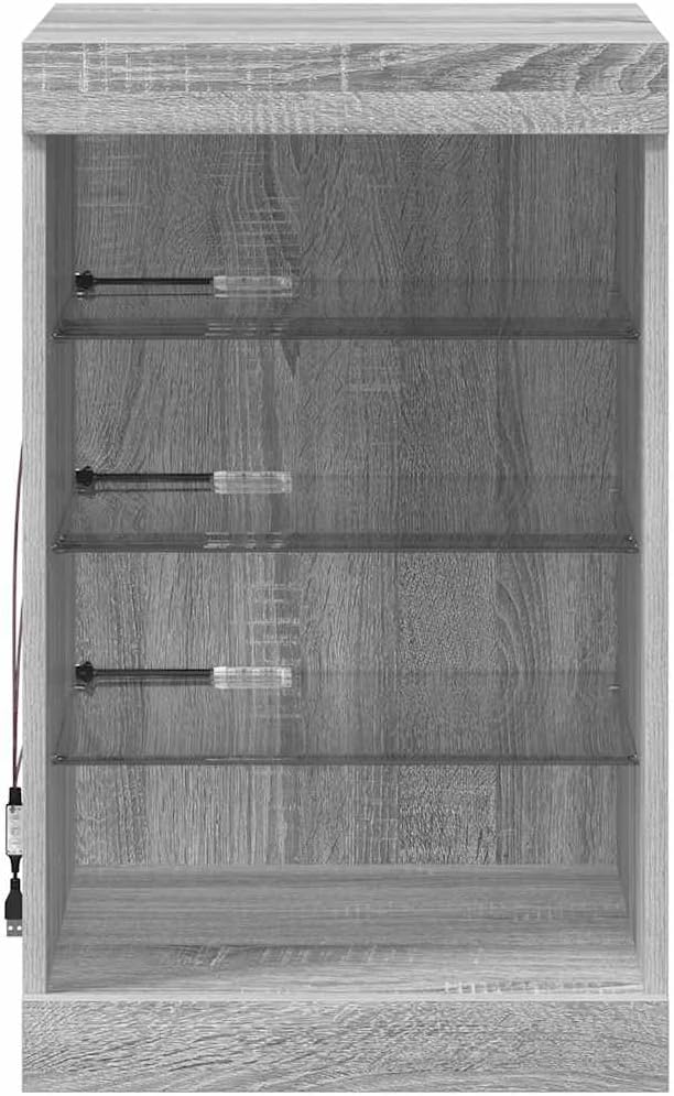 Tu mewn view of the vidaXL Sideboard showing glass shelves and LED light strip installation.