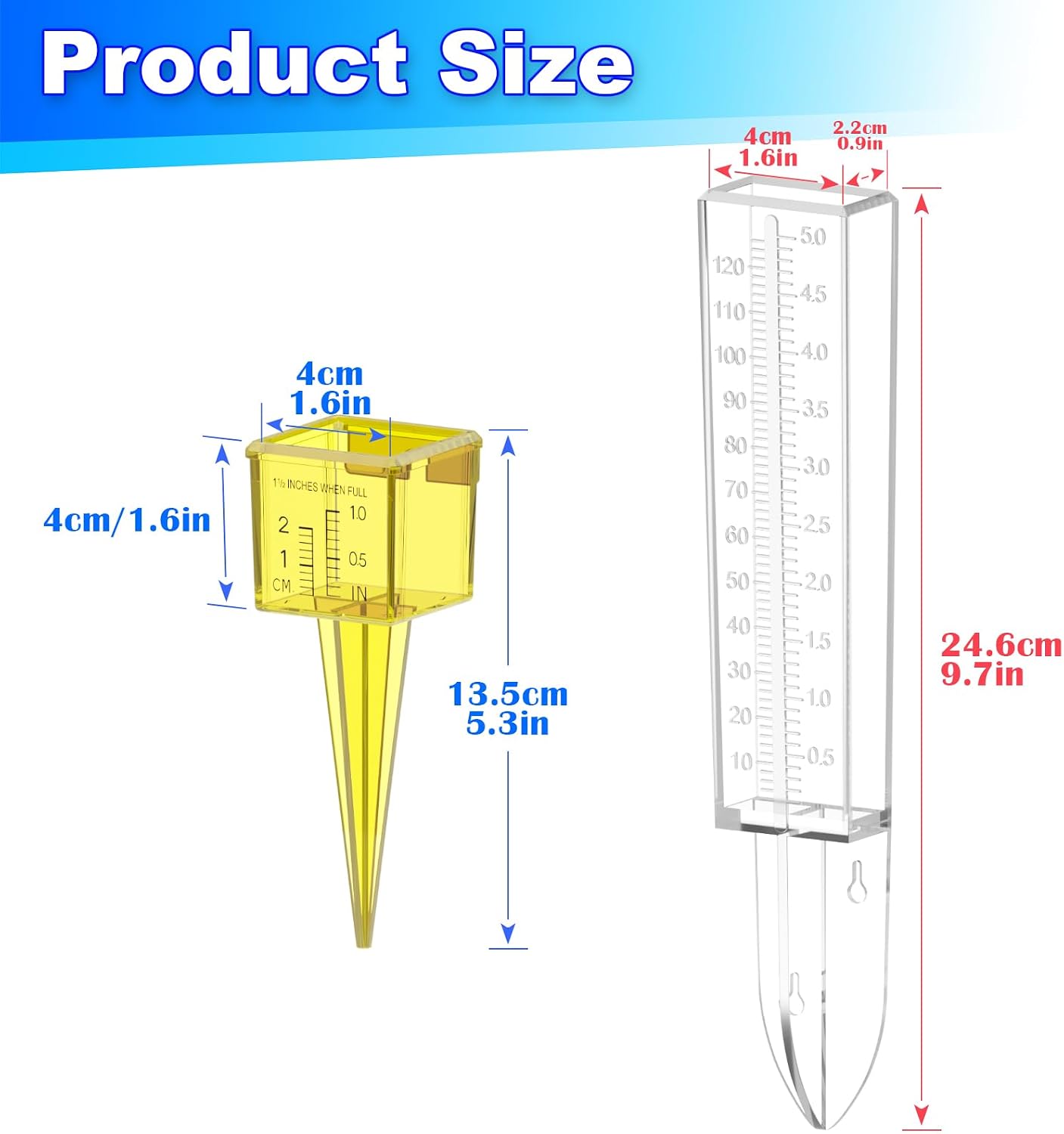 3 Pcs Rain Gauge Plastic Rain Measure Gauge Outdoor Transparent Sprinkler Gauges Replacement Water Measuring Tool for Yard Patio Garden Lawn