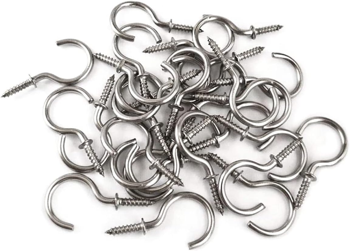 IDEALSV 60 Pcs (304) Stainless Steel Screw Ceiling Hooks 1 Inch Cup