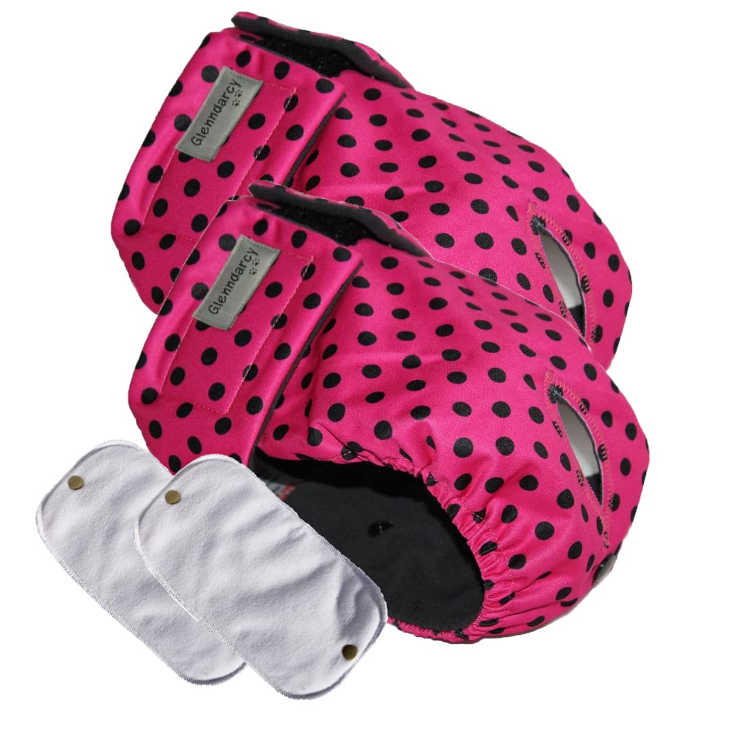 Glenndarcy Female Dog Season Nappy - Waterproof Fabric (2 Pack - Size XXL, Pink Black Dots)