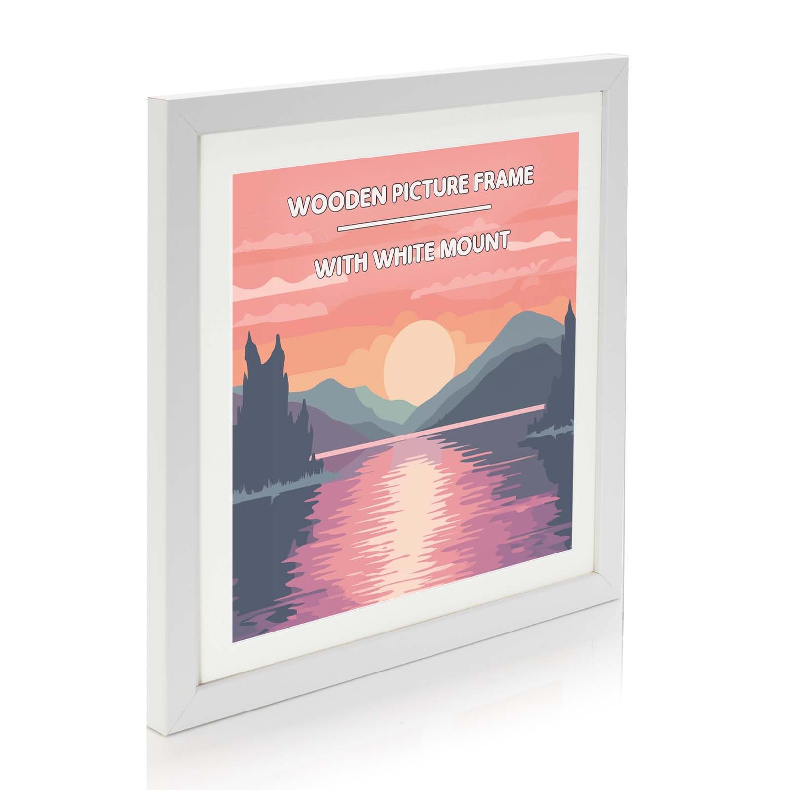 White Wooden Picture Photo Frame, 24x24" With White Mount To Fit 20x20" Picture Frames with Wall Hanging, Frame Poster Frame with Perspex Window