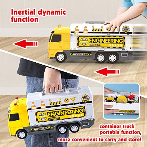 Dwi Dowellin Construction Truck Toys and Play Mat | Multifunction Scenestorage Truck with Sounds and Lights | Die-cast Vehicle Car Toys Set | Birthday Gift Toys for Boys 3,4,5,6,7 Year Olds - Thumbnail 4