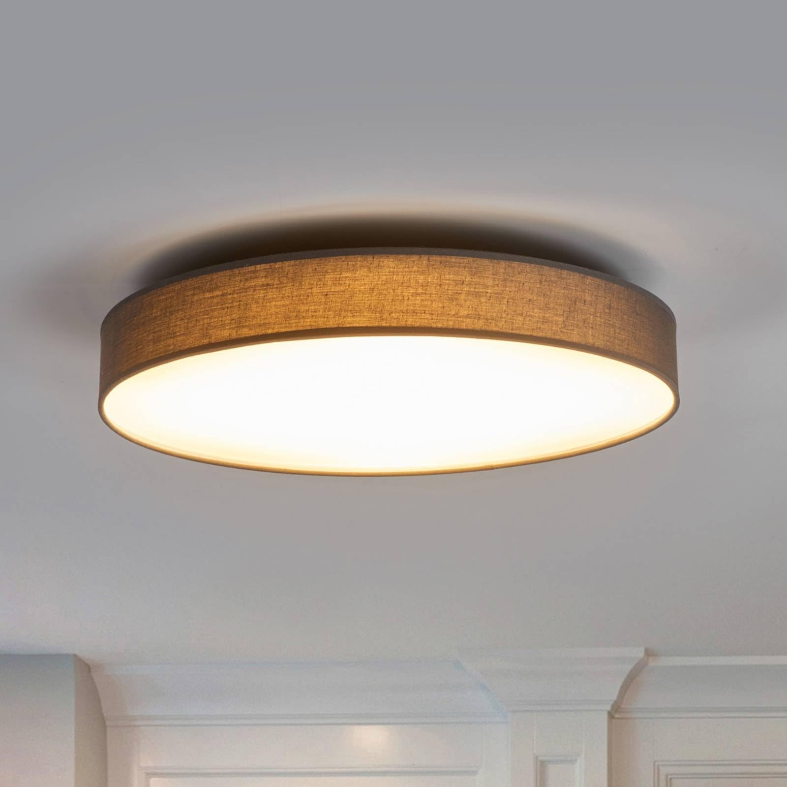 Lindby LED Lámpara de techo Saira (Moderno) en Gris hecho Textura, Tela Tejido Seda e.o. para Salón & Comedor (1 llama, lámpara textil