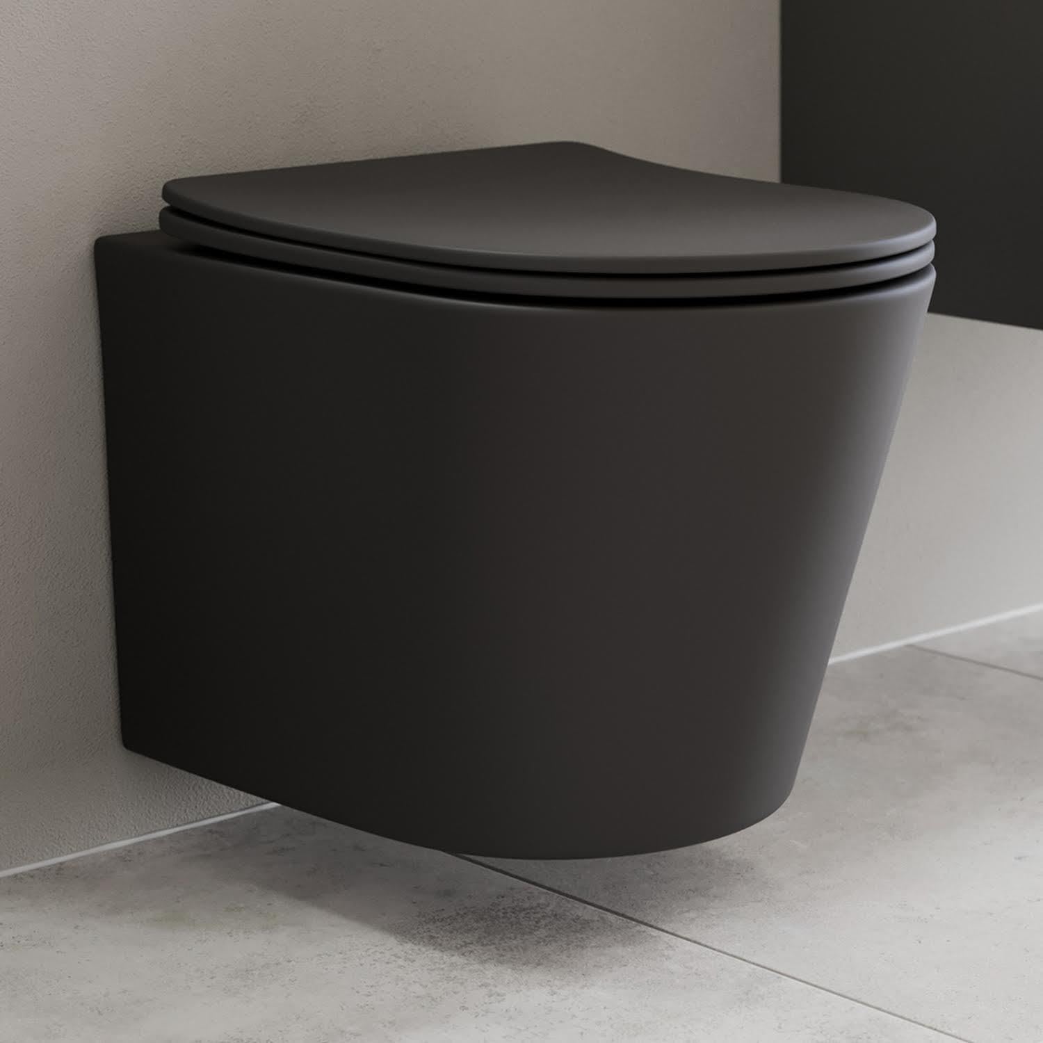 Modern Slim D-Shape WC Toilet Seat Bathroom Soft Close Top Fix Hinges Black