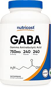 Nutricost GABA (Gamma Aminobutyric Acid) 750mg, 240 Capsules, 240 Servings - Non-GMO, Gluten Free