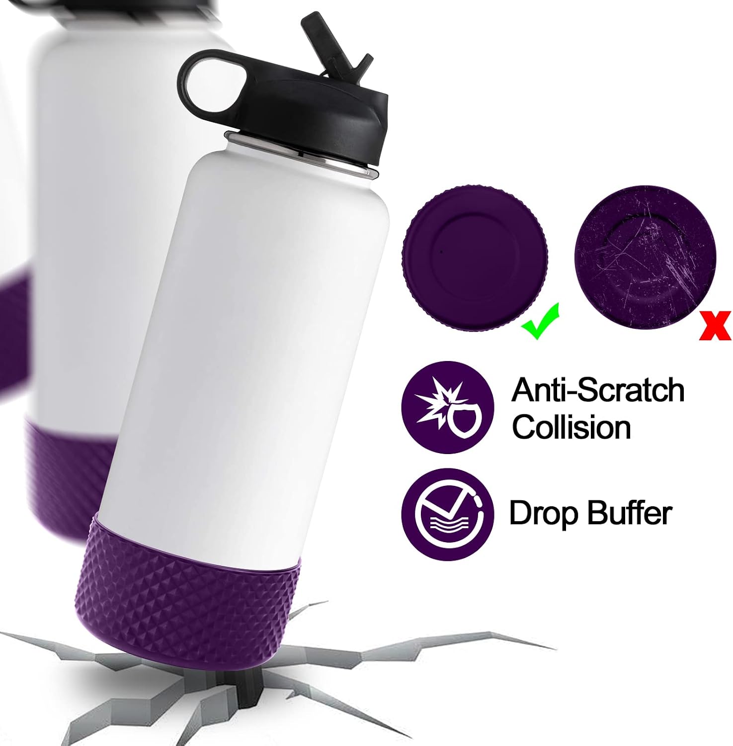 Water Bottle Boot,Diamond Texture Silicone Boot Protector 12oz-40oz Hydro Sport Flask and More Water Bottles Anti-Slip Flex Boot Bottom Sleeve Cover
