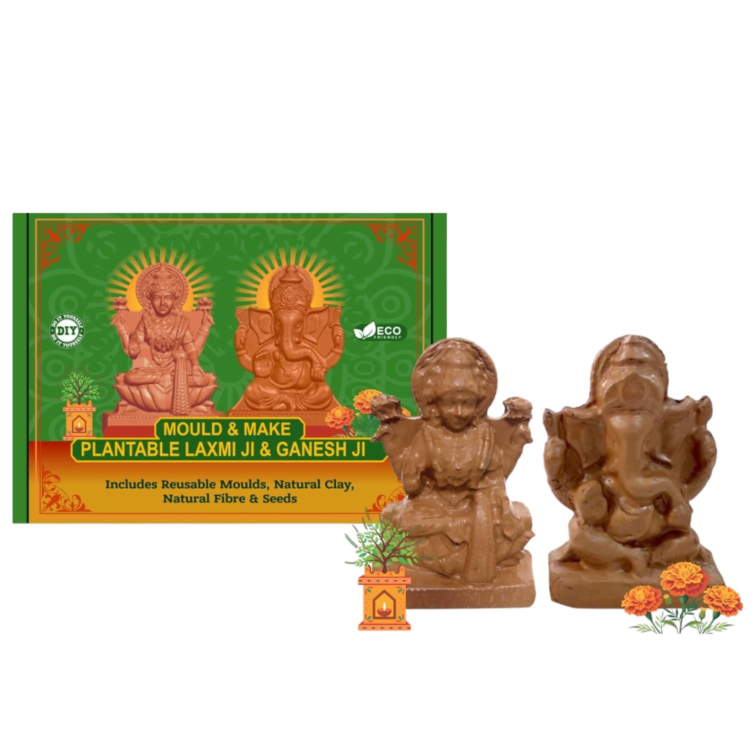 Sow and Grow DIY Mould & Make Plantable Laxmiji and Ganeshji Kit | Eco-Friendly Idol Making Kit for Kids & Adults | Natural Clay, Seeds & Mould | Ideal for Diwali, Craft, Gifts, Home Decoration-picture-28