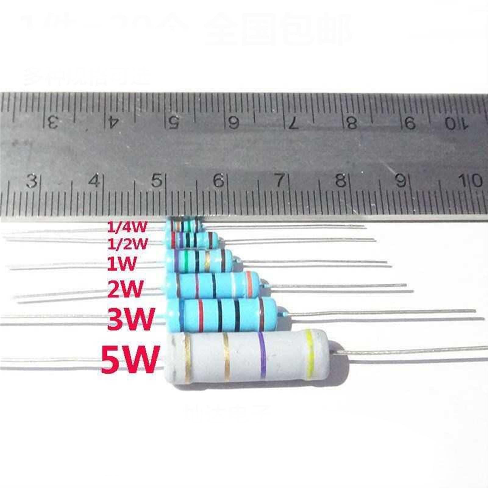 Metal Film Resistor 1/4W 1/2W 1W 2W 3W 5W 1% Precision Color Ring 1 Ohm-1K-1M Five Color Ring Resistor Made In China - Foto 9