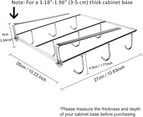 Miniatura 10 de Soporte para taza de café debajo del gabinete, organizador de tazas de plata con 9 ganchos para gabinete de 1.18 pulgadas de grosor, estante para