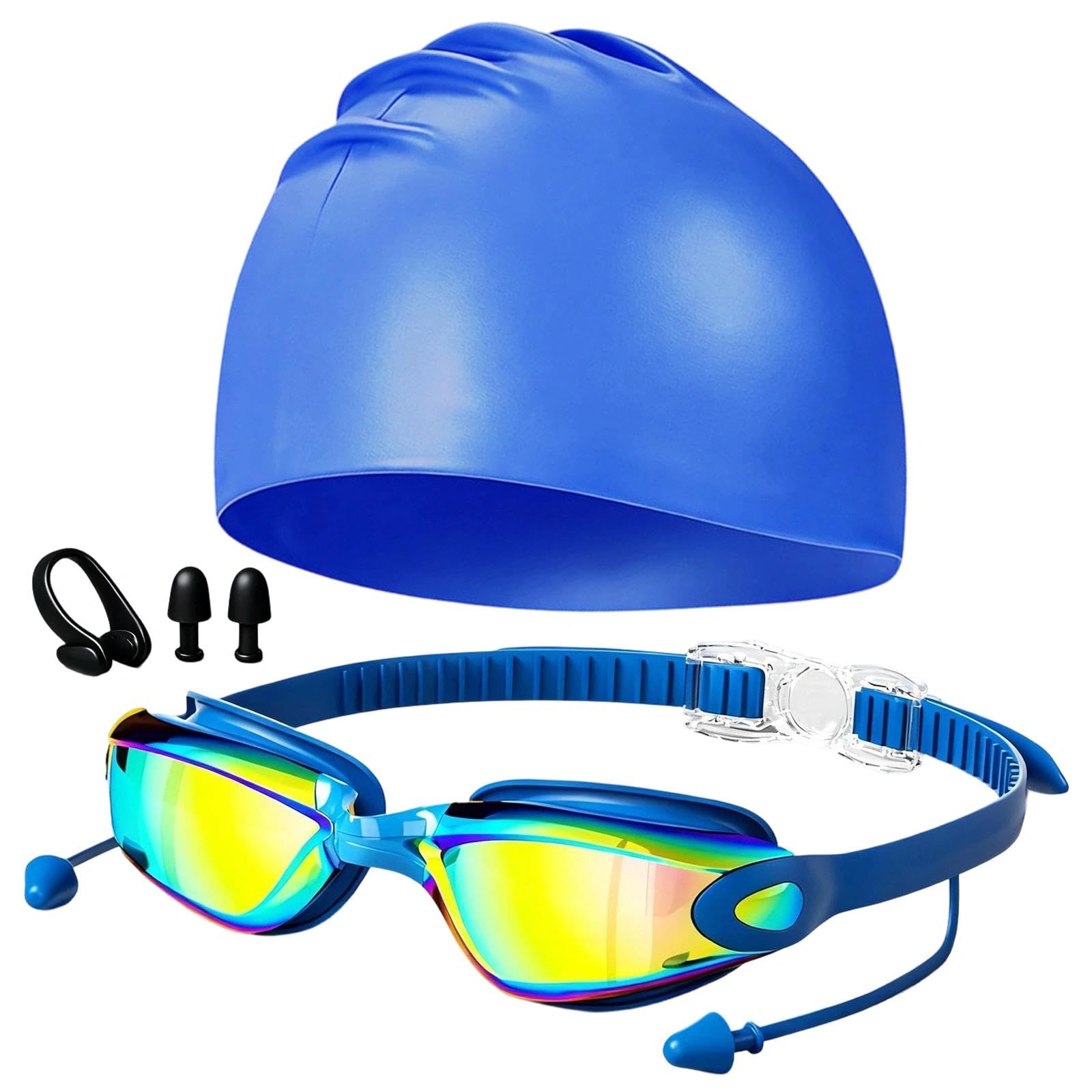 DAVBNM Swimming Goggles, Anti Fog Swimming Goggle with UV Protections, Clear Vision, No Leaking Adjustable Silicone Strap,UV Protection Swim Goggles for Men, Women, Kids 8+, Blue