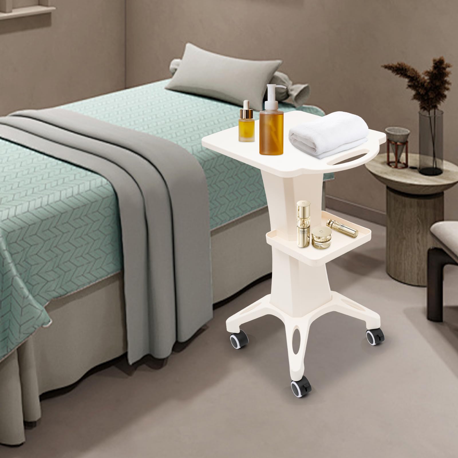 Carrello per salone di bellezza, carrello a 2 ripiani, per spa, attrezzature di bellezza, manutenzione, vassoio portaoggetti, carrello porta macchina di bellezza, carico massimo 40 kg