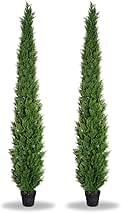 8 Feet Pre-Potted Evergreen Outdoor Artificial Cedar Tree Privacy Screen for Front Porch Decor, Outdoor Entryway Decor Fake Tree, Tall Faux Tree with UV Resistant Coating (2 Pack)
