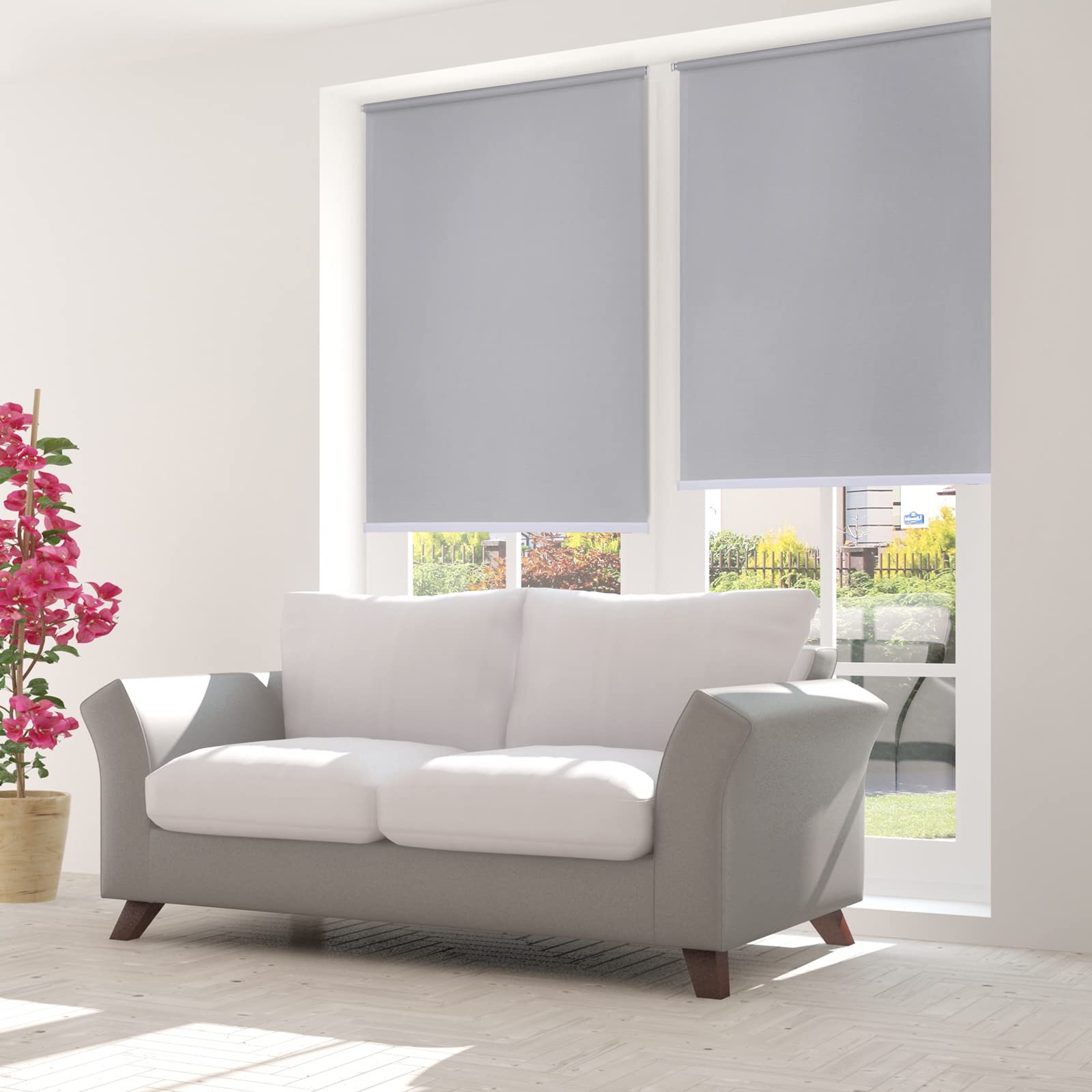 Persianas enrollables opacas resistentes a los rayos UV térmicas, revestimiento plateado, tela de poliéster para oficina, baño, dormitorio, sala de estar (150 cm x 230 cm)