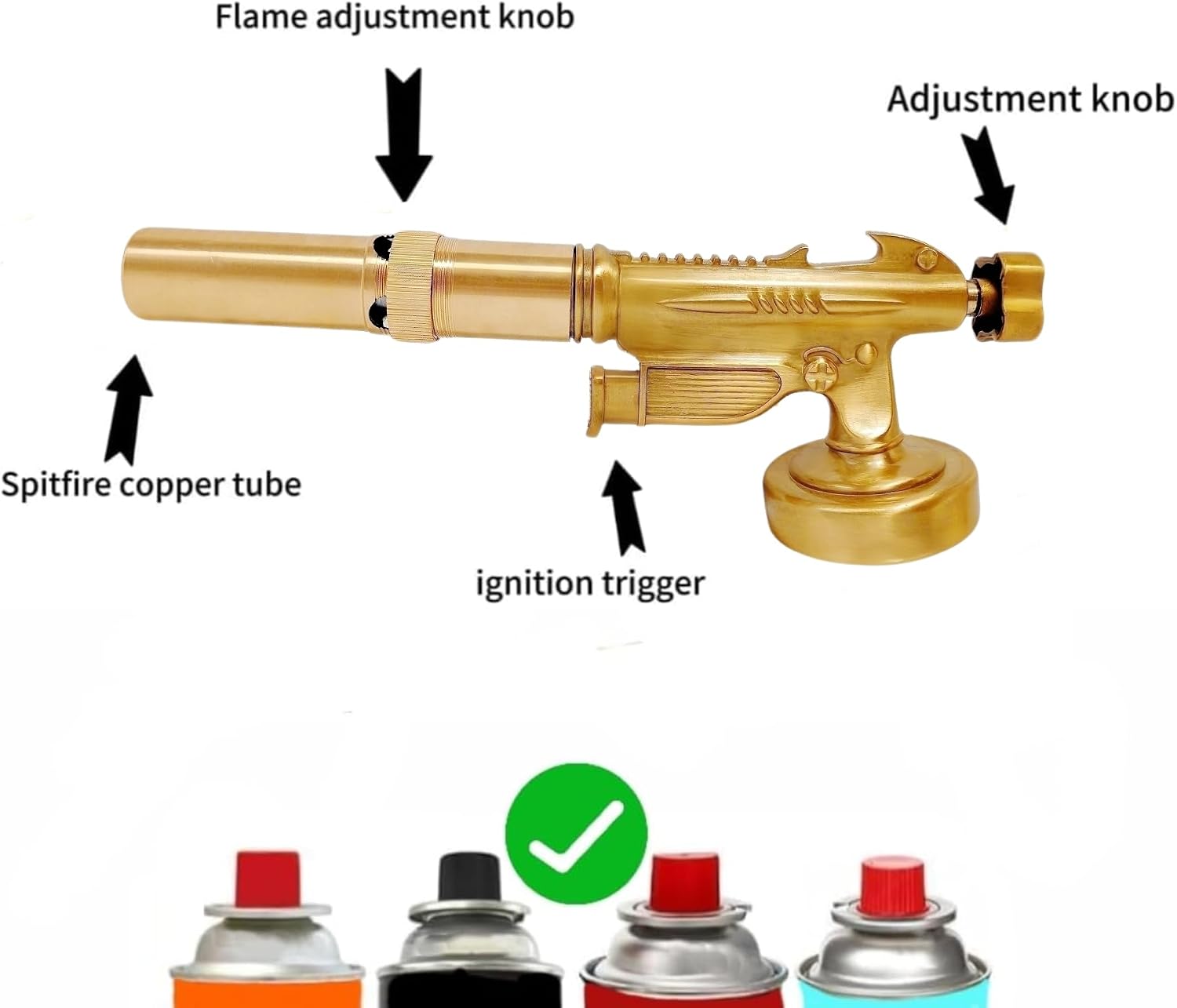 WF Butane Torch Lighter, Flame Thrower Head, Culinary Kitchen Blow Lighter, Adjustable Flame Pure Copper Handheld - for Cooking, Baking, Camping (Butane Gas Not Included)