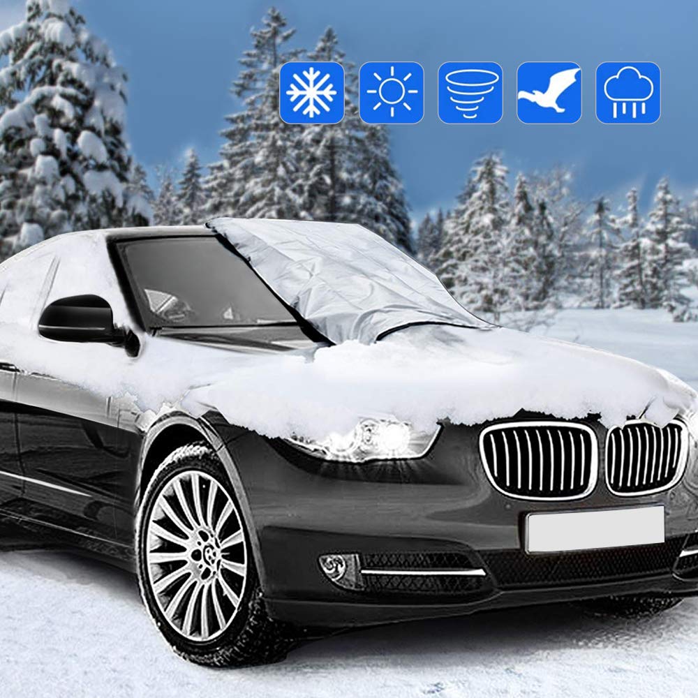 Couverture Pare-Brise Voiture, Magnétiques Bâche Pare Brise UV Soleil Protection Anti Givre Neige Anti Glace Pare-Soleil Repliable pour Plupart des Véhicules (210x120cm)