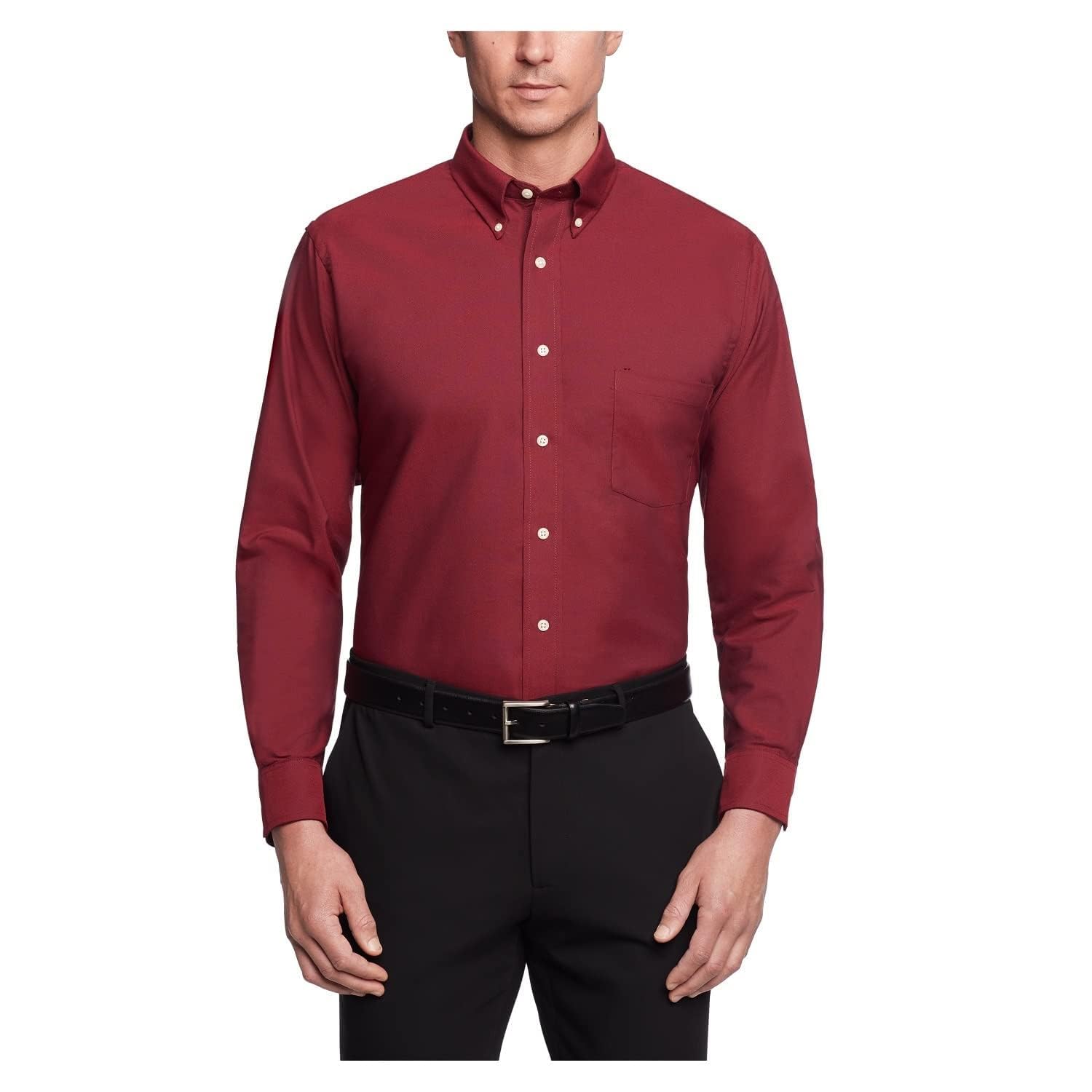 Van Heusen Men's Dress Shirt Regular Fit Oxford Solid Buttondown Collar, Cayenne, XL