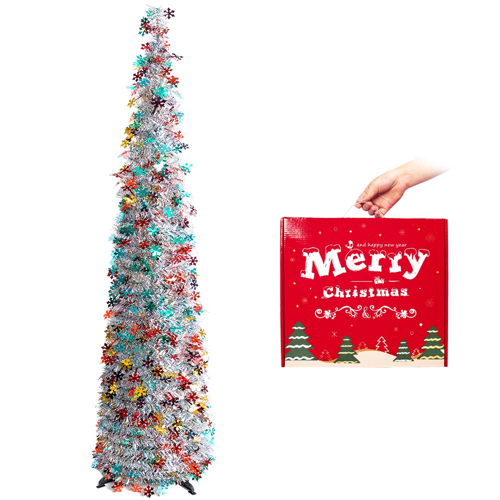 MACTING Christmas Tree, Pop up Christmas Tinsel Tree, with Stand, Easy