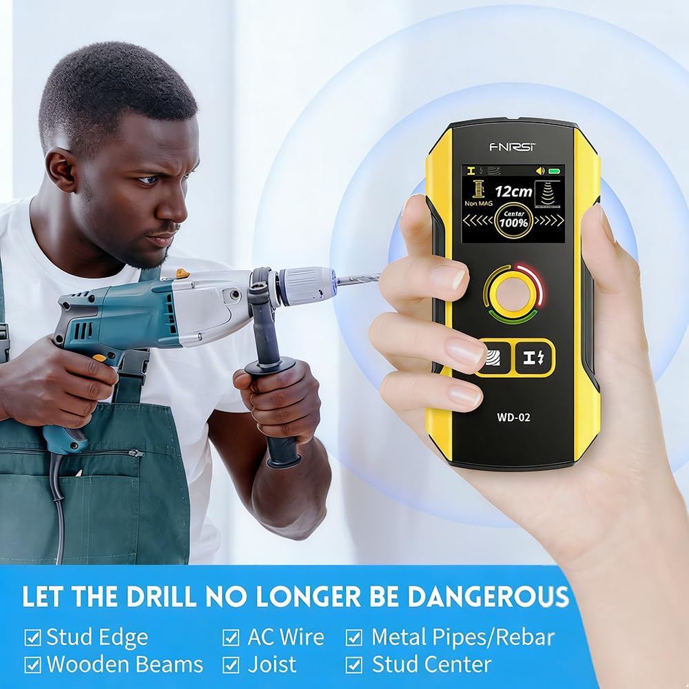 Premium Wall Scanner Stud Finder, Electronic Wall Stud Detector for Wood, Metal Studs, AC Wires, Balks, Pipes, Wire and Water Pipe Stud Finder, Visible Positioning Hole for Accurate Center Detection