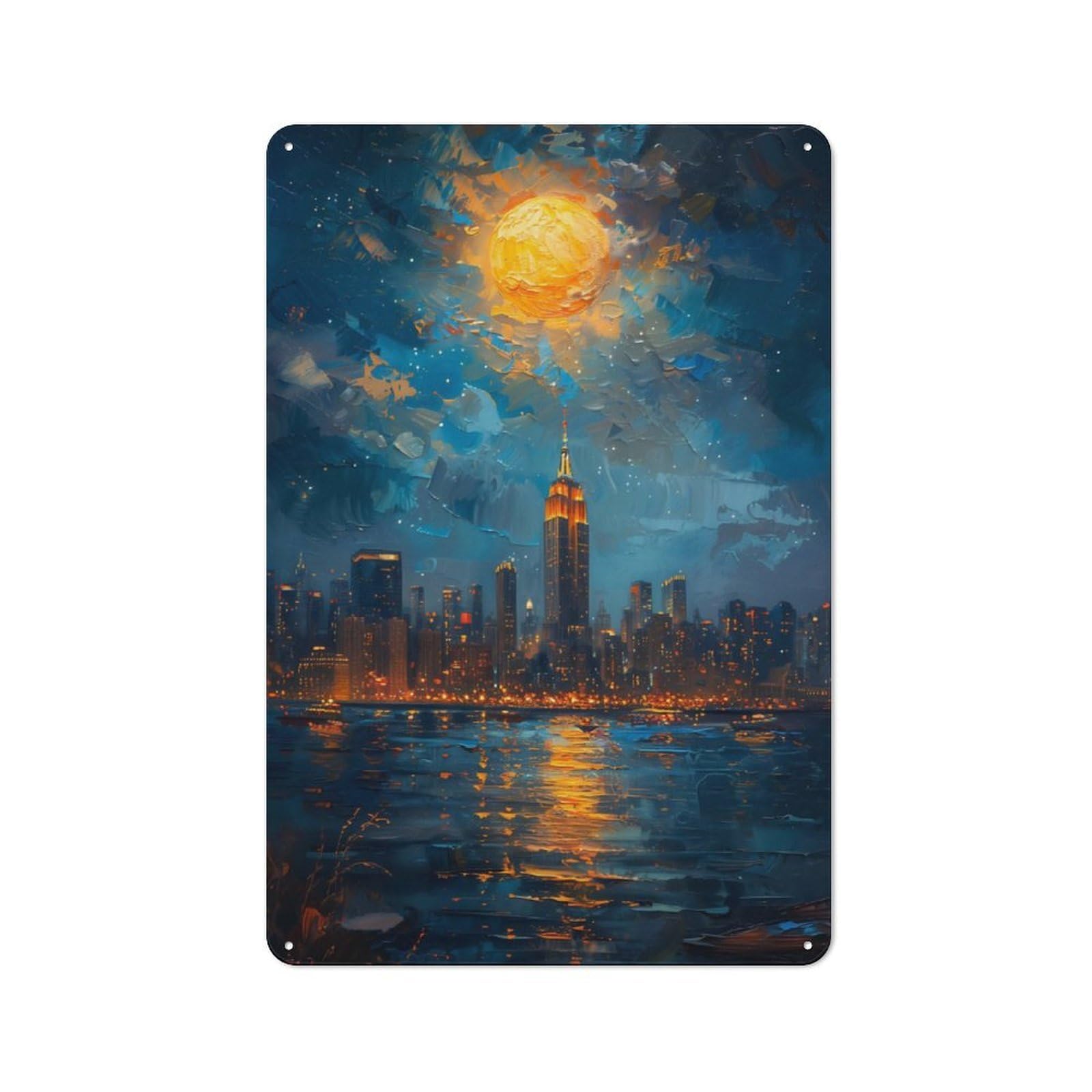 Junmoney Starry Night New York Tin Sign 30X20cm With For Workshop Wall, Rustic Decor, Autumn Room Decor For Fans Of Metal Wall Signs