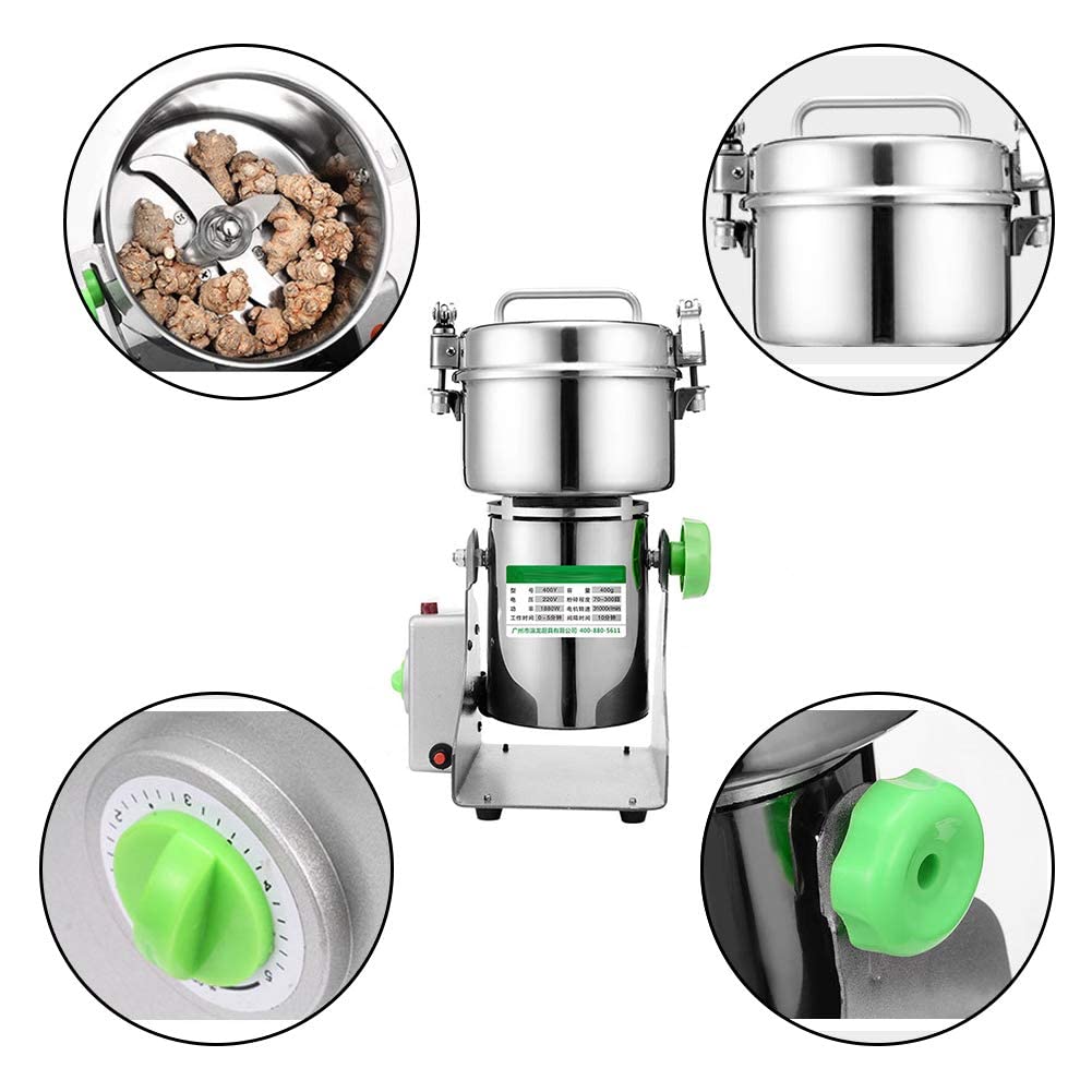 400G Famiglia Macina erbe in acciaio inox-Mulino elettrico Grano Muesli Grani Cavolo Spezie, Cucina medica Macchina per la cottura in polvere, Miscelatore per farina commerciale Pepe di carbone