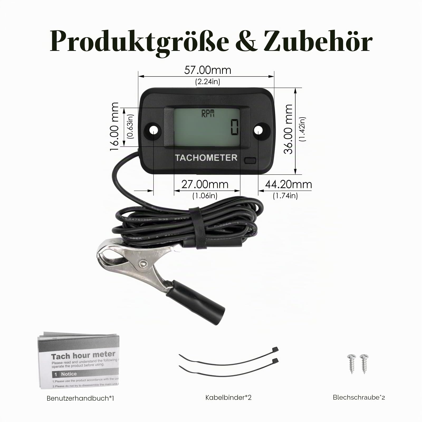 Jayron LCD Digital Benzin Induktiver Drehzahlmesser Wasserdicht für Motorrad Motocross Rasenmäher Schneefräse Generator Roller Kettensäge