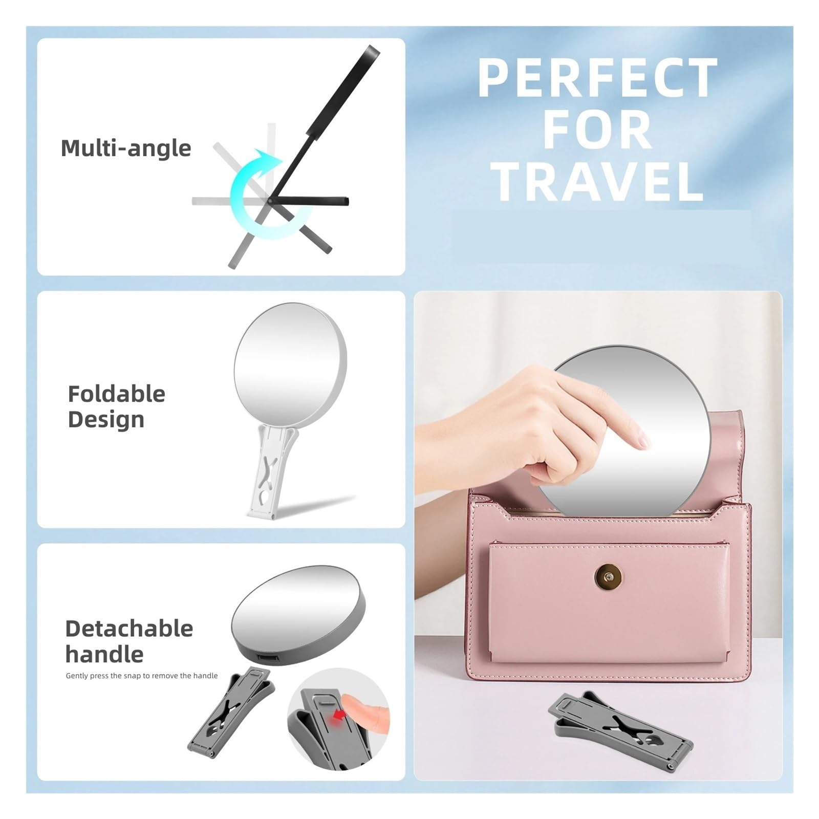 Tragbarer Schminkspiegel 10-facher Vergrößerungsspiegel for Reisen mit Griff, doppelseitiger 1-fach/10-facher Vergrößerungshand for Make-up, for den Schreibtisch(Black-10X)