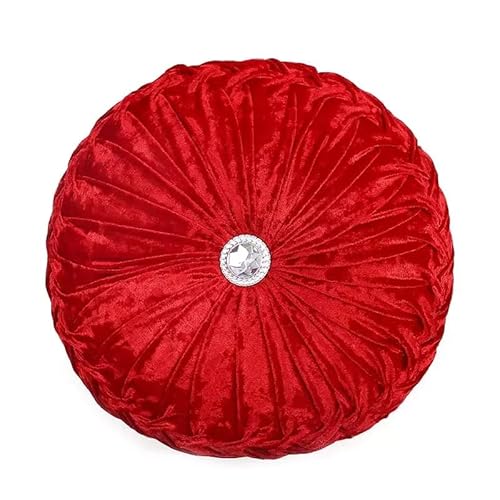 Stylish Home London Diamond Round Cushions Stitched Filled Crushed Velvet Beautiful Sofa Cushion Bed Cushion Small & Large (Red, 35 x 35 cm (14 x 14 In))