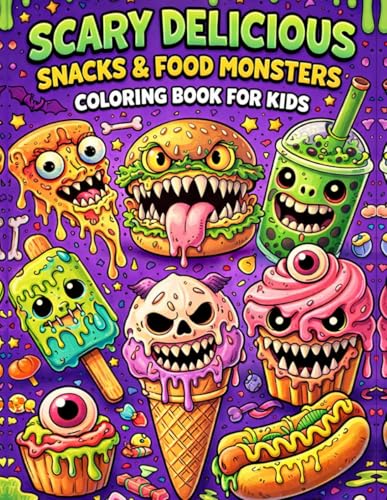 Scary Delicious Snacks & Food Monsters Coloring Book for Kids: Fun Monster Treats and Drinks Spooky Kawaii Yummy Sweets Coloring Pages Amazing Food Gift for Boys and Girls