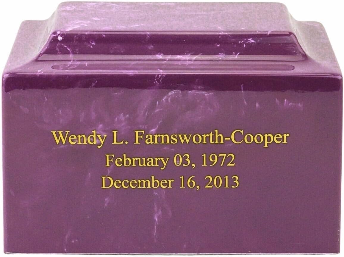Custom Engraved Amethyst Classic Cultured Marble Cremation Urn for Human Ashes, Purple Ground Burial, Home Display and Funeral Memorial
