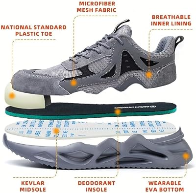 Steel Toe Shoes for Men, Safety Mens Work Shoes Lightweight Breathable