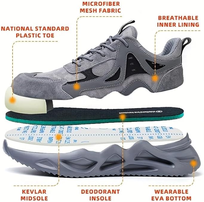 Steel Toe Shoes for Men, Safety Mens Work Shoes Lightweight Breathable