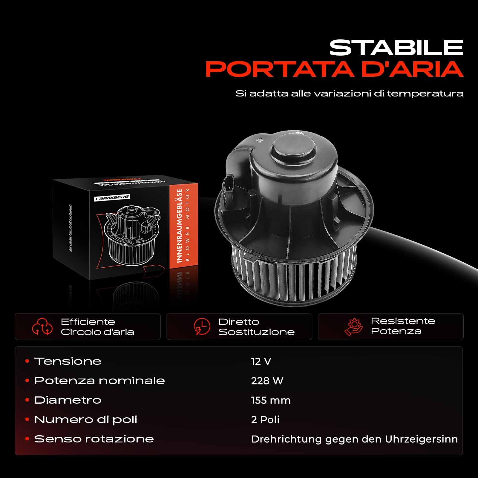 Frankberg Motore del ventilatore Ventilatore del riscaldamento Compatibile con Astra G CC T98 Astra G CaR.A.Van T98 Astra H A04 Astra H Twintop A04 Astra H CaR.A.Van A04 Replace# 93191900