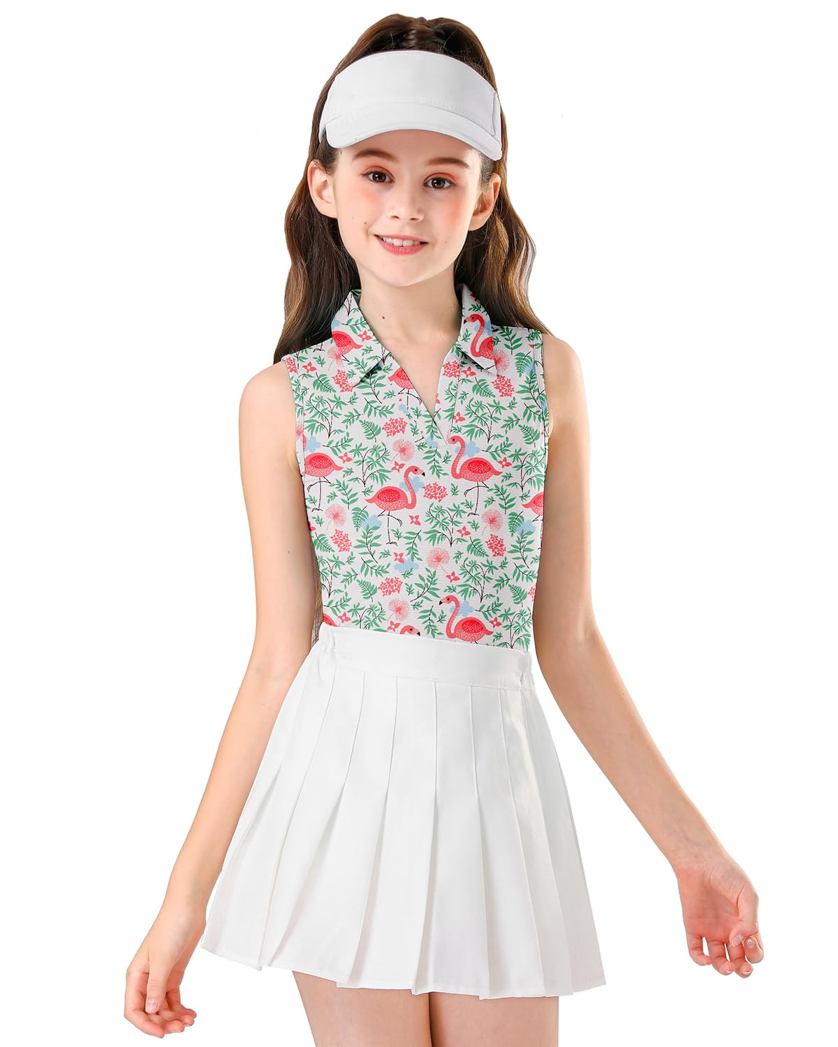 Soneven Girls Sleeveless Polo Shirts Button UP Golf Tennis T-Shirts with Collared Quick Dry Tank Tops for 4-14 Years