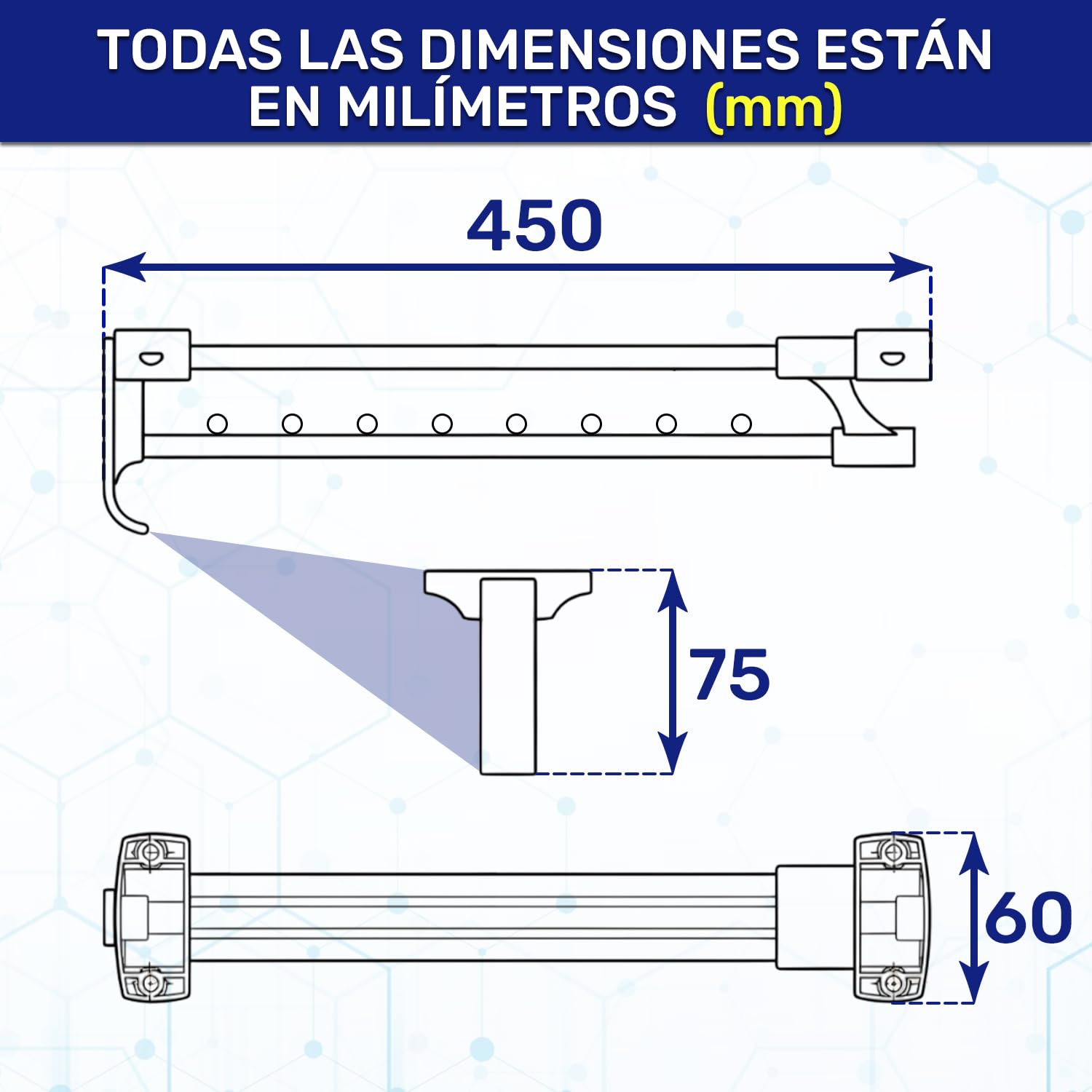 2x Perchero Extensible Armario 450 mm Carga Máxima 15 kg | Percheros Extraibles Armario Ropero Fabricado en Acero - Garantía de 10 Años - MONTERAL