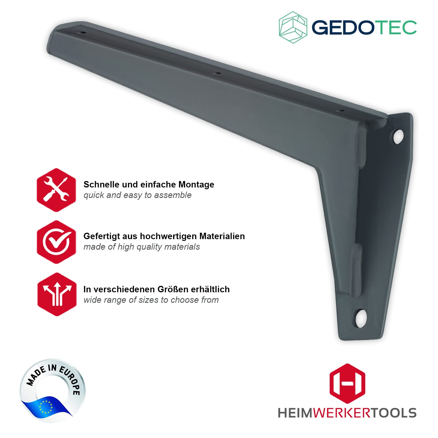Gedotec Console pour charges lourdes | 1 pc - support d'étagère angulaire | MIRA Strong | longueur 480 mm | capacité de charge 500 kg par paire | support d'étagère en acier massif gris