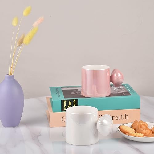 Miniatura 6 de Koythin Taza de café de cerámica, diseño creativo lindo y creativo con asa en forma de corazón para oficina y hogar, 8.5 oz8.5 fl oz para leche de