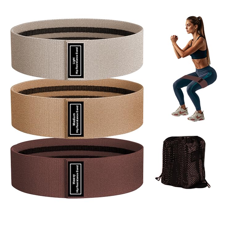 S.ROMZA Stoff Loop Resistance Widerstandsbänder Fitnessband Stricken Booty Band Set Sports Fitnessbänder aus Stoff beintraining zuhause Übung Bands für Männer und Frauen (Beige/Khaki/Braun)
