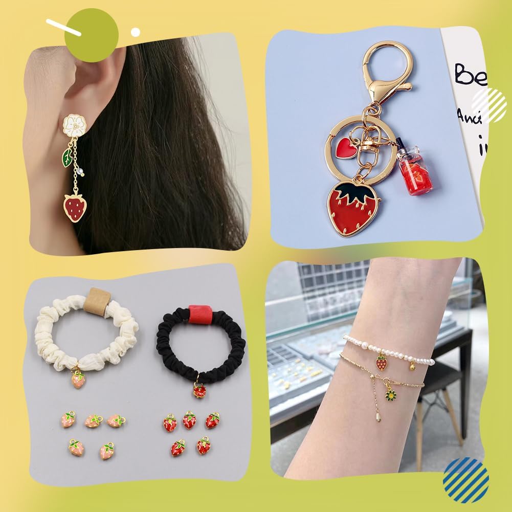 PH PandaHall 100Pcs 10 Style Strawberry Charm, Mini Strawberry Pendant Fruit Pendant Alloy Charms Strawberry Enamel Charms Assorted Strawberry Charms for Necklace Bracelet Jewelry Making DIY Crafting - Image 6