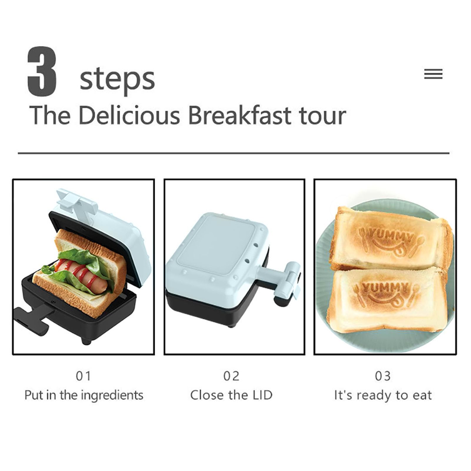 Mini Sandwichera antiadherente de doble cara para tostadas, tortilla, Panini, prensa con mango de tacto frío, pies antideslizantes