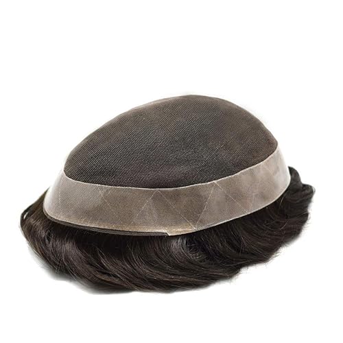 Miniatura 5 de Peluquería de encaje francés súper fina para hombres, pelucas de encaje con sistemas de poliuretano, piel fina alrededor del cabello humano para