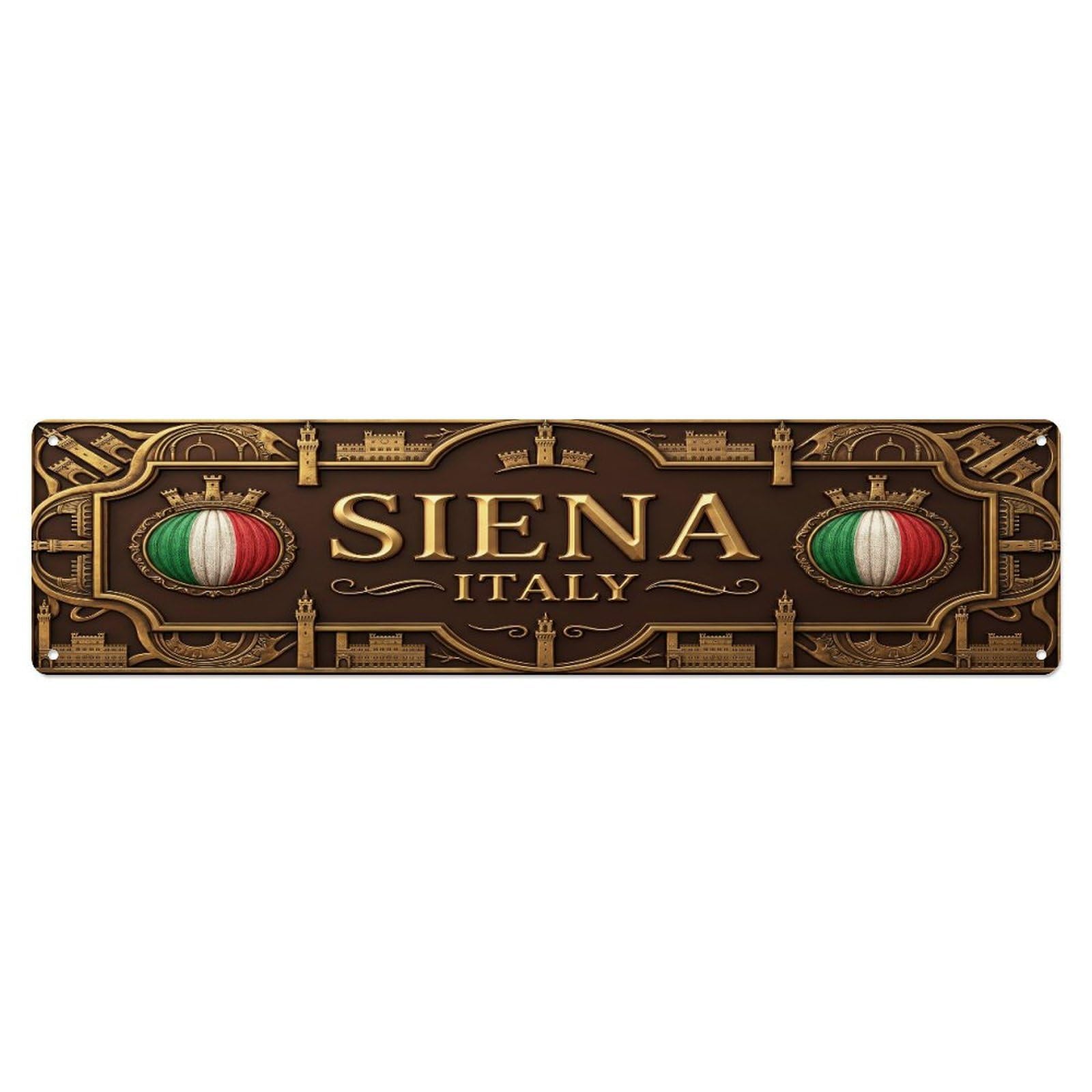 Cmhok Vintage Style Vintage Siena Italy Flag Pattern Metal Tin Sign Wall Decor For Cafe, Club, Garden Metal Poster 4X16inch