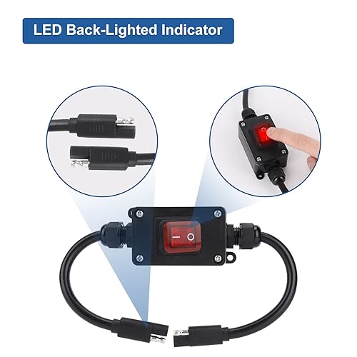 Miniatura 4 de Interruptor de alimentación en línea de 12 V, conector SAE impermeable briidea IP65 con indicador LED retroiluminado, cable de 14 AWG, ideal para