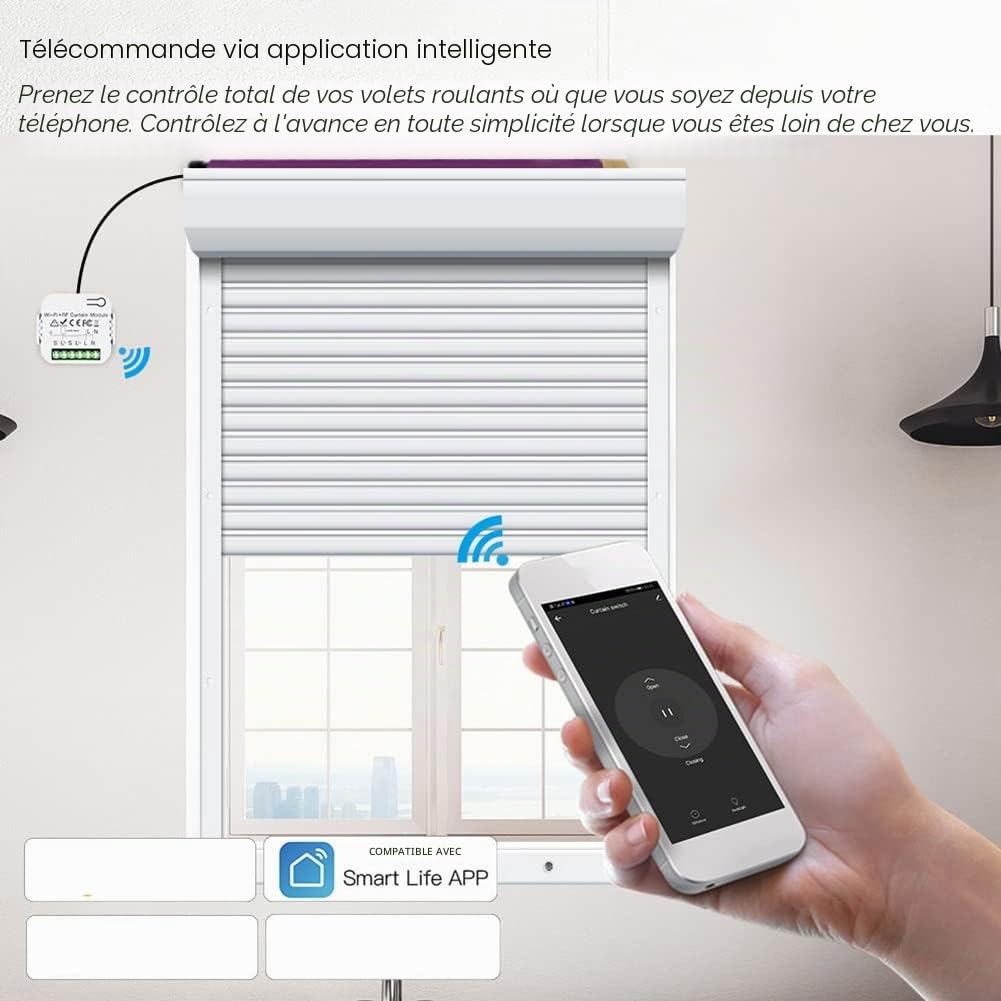 UrbanNest Interrupteur de Rideau Aveugle Tuya Smart Life WiFi 433Mhz avec TéLéCommande pour Commande de Volet Roulant éLectrique, 1RC 1RE