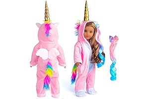 18 Inch Doll Clothes Unicorn Onesie Pajamas with Rainbow Color Hair Bow...