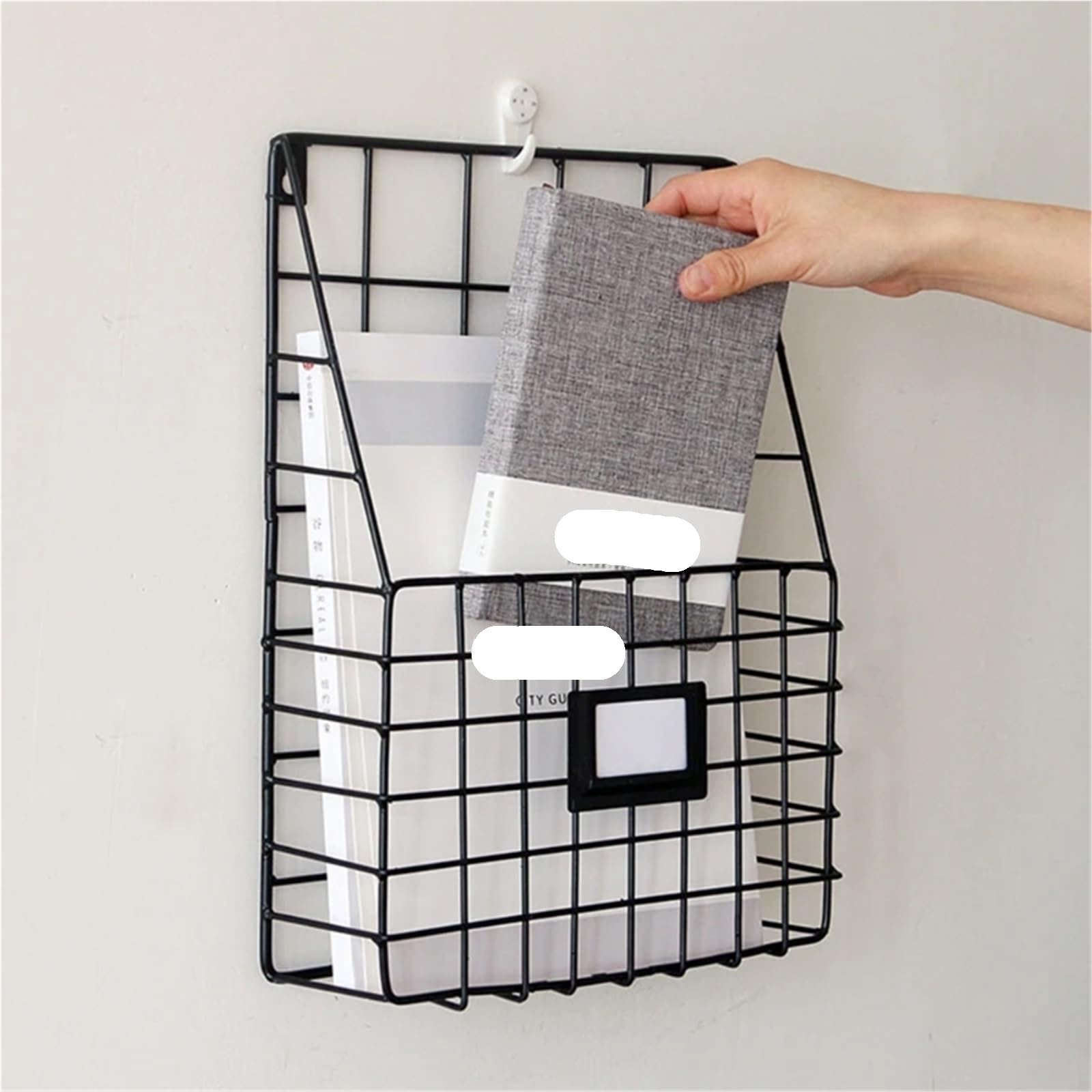 Organizzatore di posta Cestello in filo metallico Portariviste montato a parete Ripiano portadocumenti sospeso Per Casa(Black)