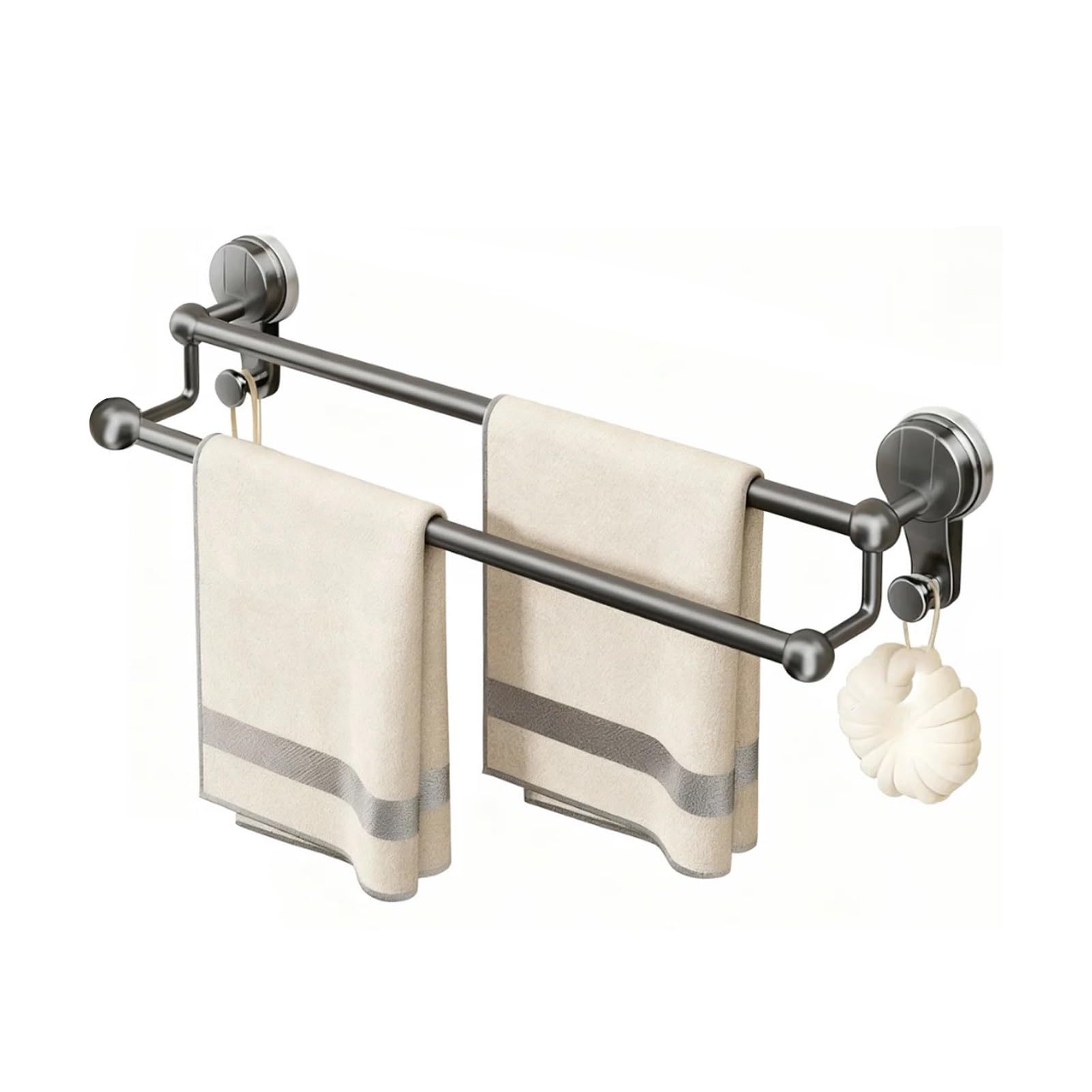 Portasciugamani da parete a doppio strato, barra porta asciugamani con ganci, installazione a ventosa, per balcone, lavanderia, bagno (colore 2, L, 60 cm)