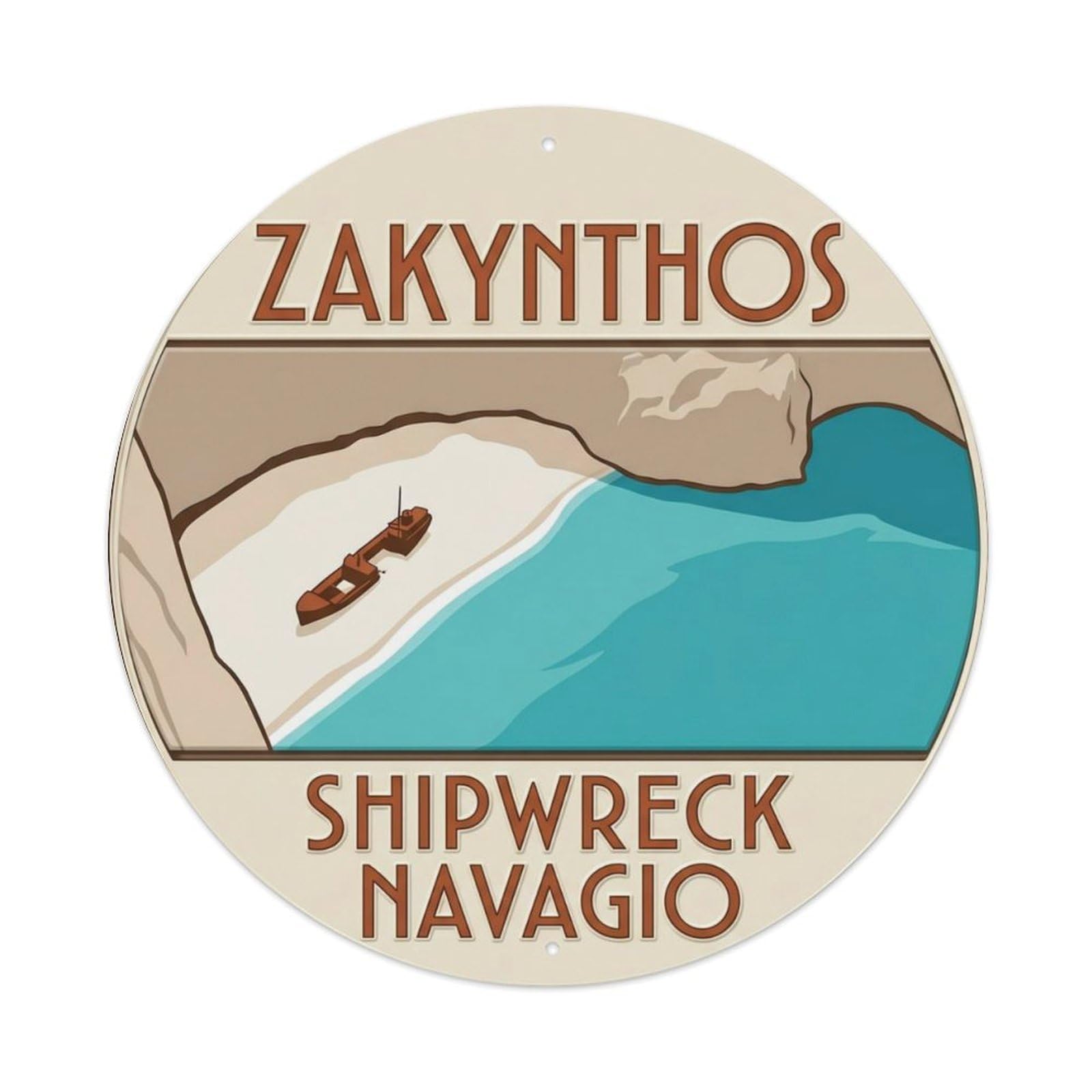 Zakynthos Shipwreck Navagio Greece Beach Metal Tin Sign Plaque Wall Decor for Cafe, Club Bar, Office, Home Garden Round Metal Poster 8x8Inch