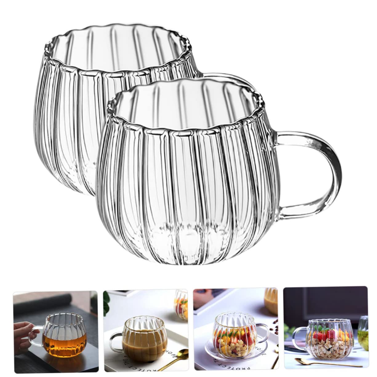 2Pcs Transparent Mugs with Handle Tea Mugs for Hot and Cold Drinks Soup Water Milk Drinking Cups